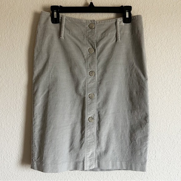 Express Stretch Corduroy Dove Gray Button Front Skirt - Picture 1 of 9